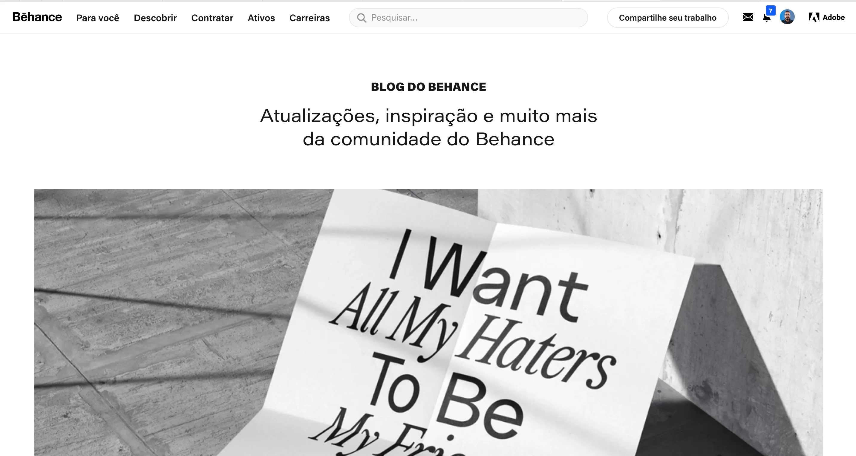 Imagem: Home do Blog do Behance