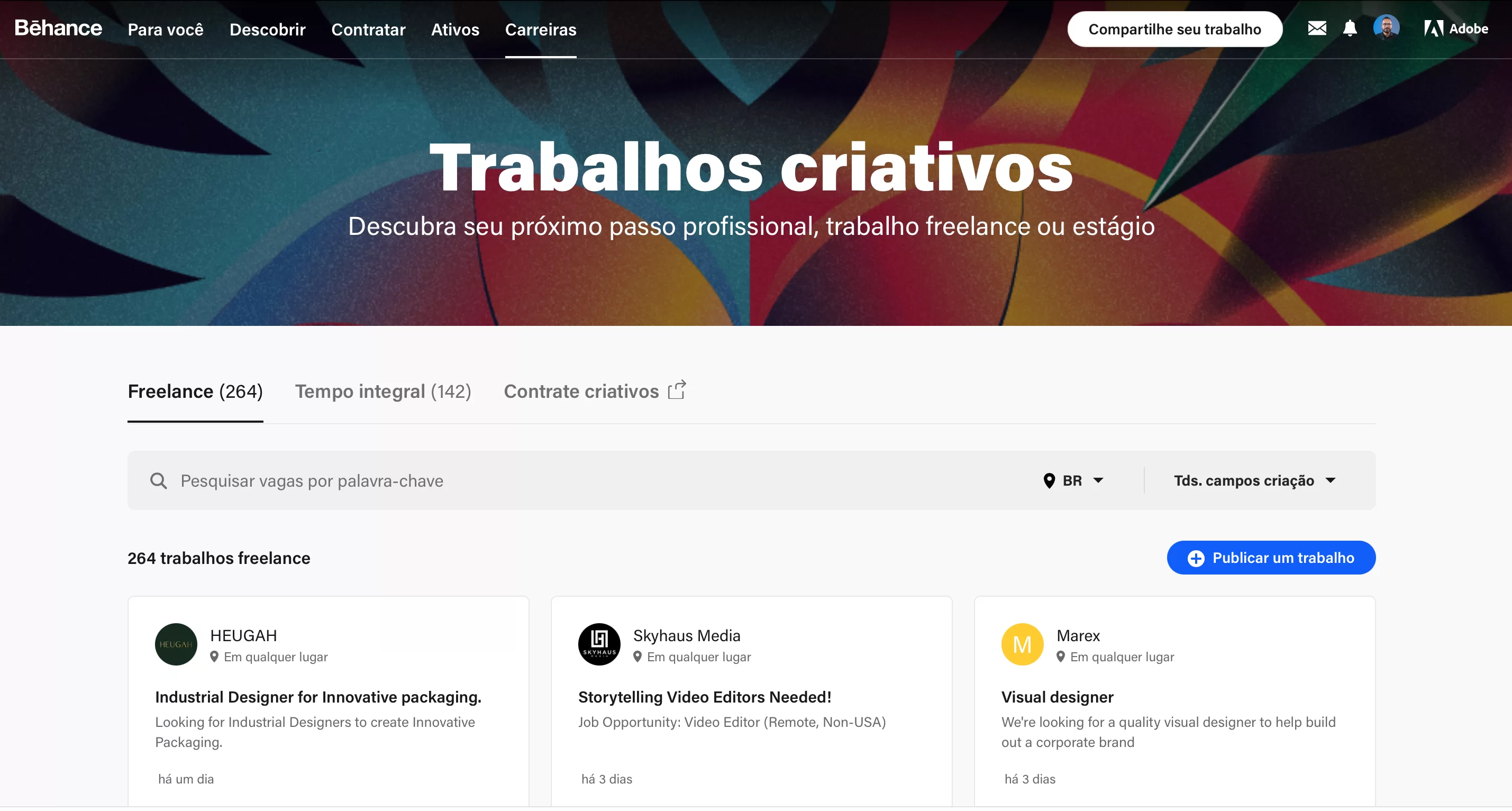 Página de Carreiras no Behance